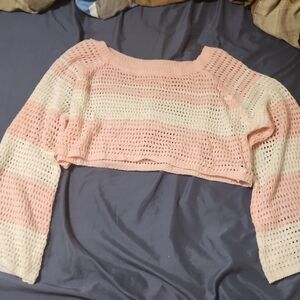 Pink and Cream Cropped Knit Sweater
